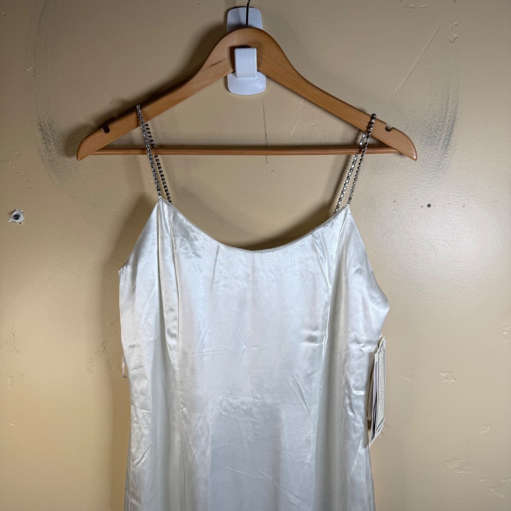 NWT VTG Jessica McClintock Slip Dress W 11/12 Ivory Satin Rhinestone Bridal Rush - Picture 2 of 7